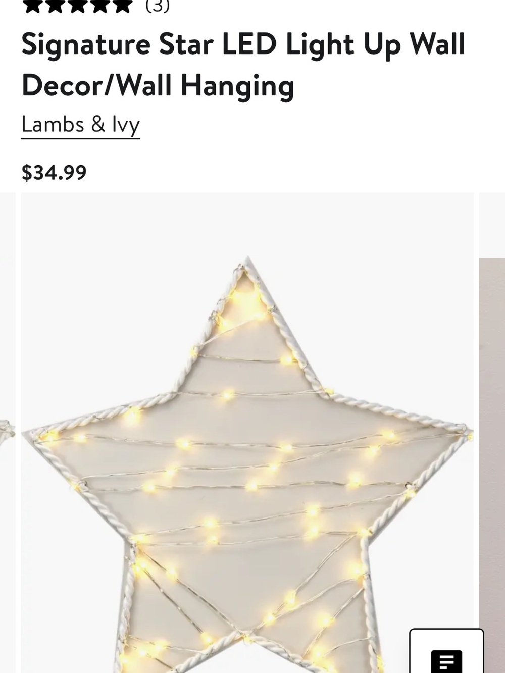 Lambs & Ivy Cream Star LED Wall Decor